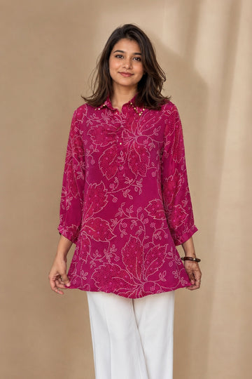 Women's Magenta Floral Printed Straight Kurti