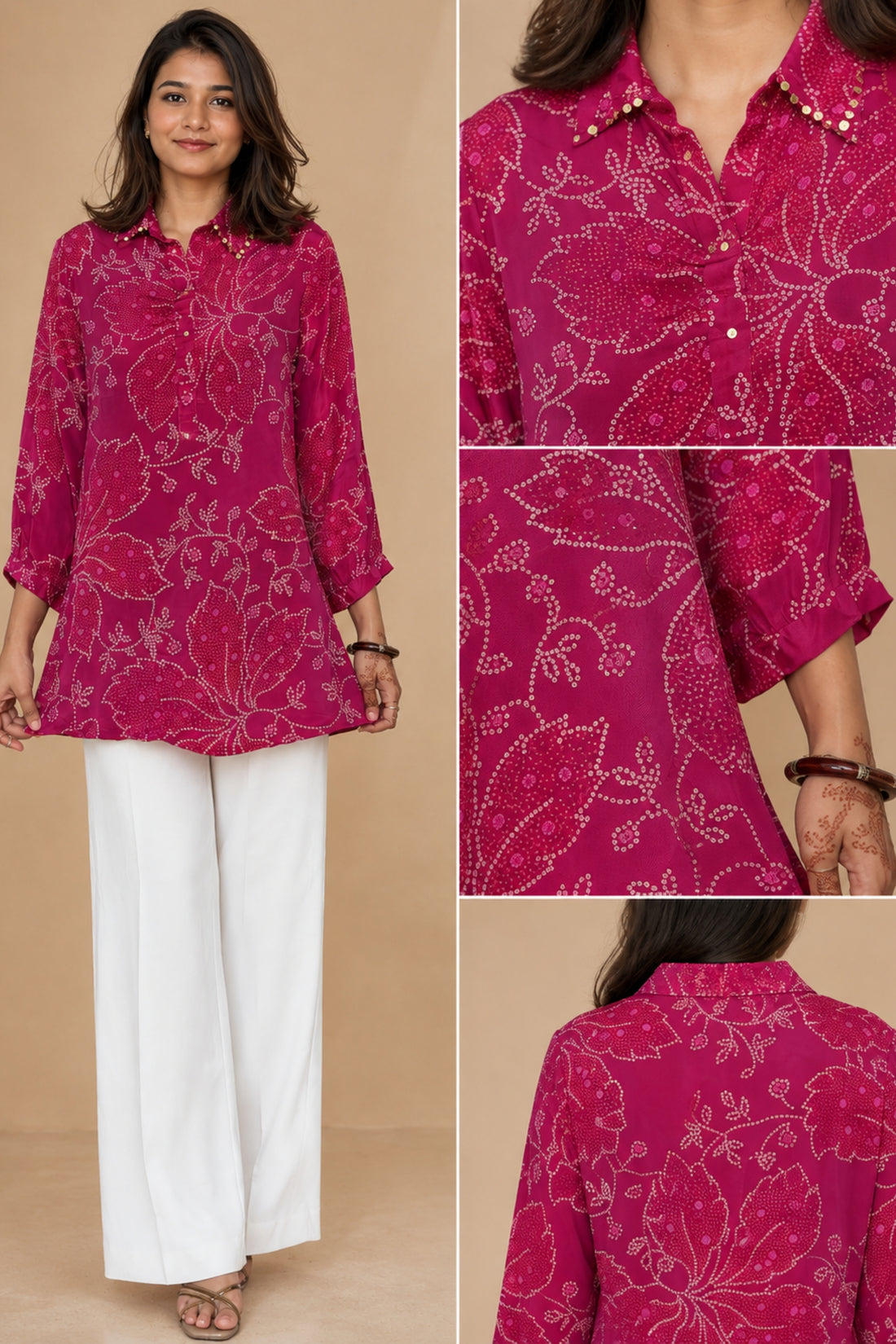Women's Magenta Floral Printed Straight Kurti
