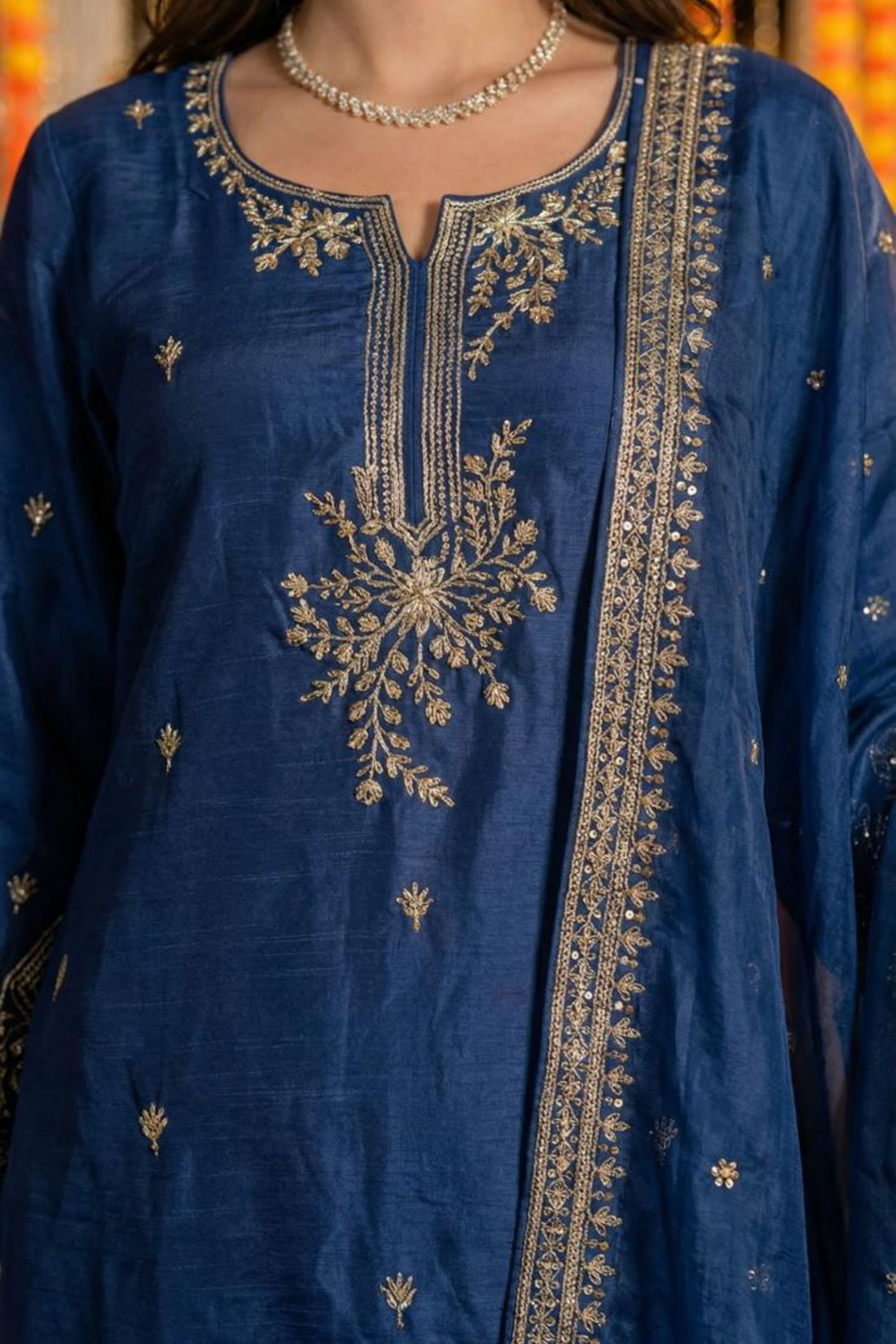 Blue Festive Cotton 3-Piece Suit Set