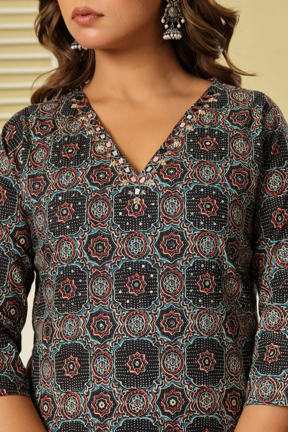 Black Printed Cotton 3-Piece Suit Set