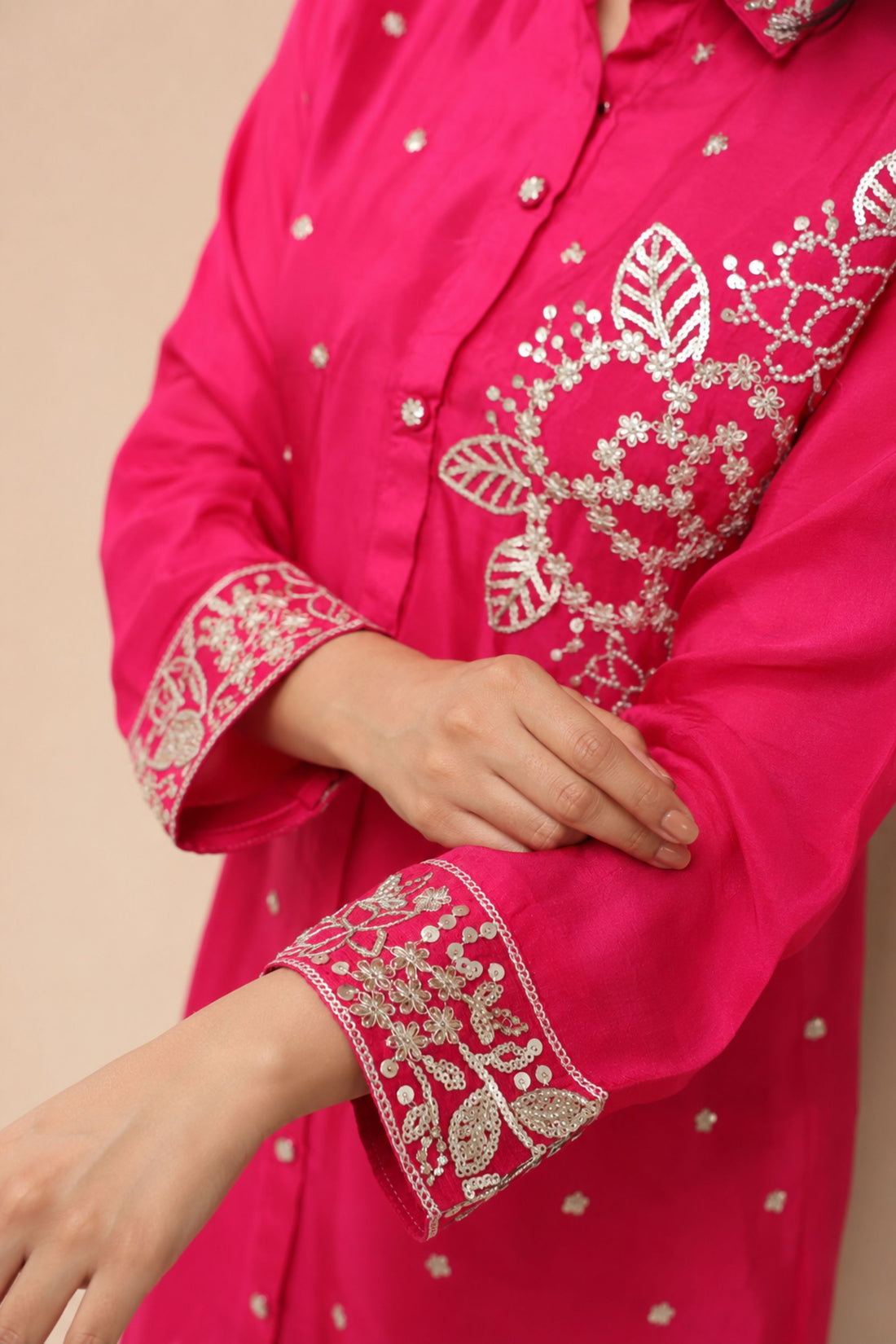 Rani  Floral Embroidered Silk Co-ord Set (Shirt & Pant)