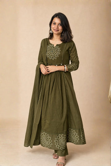 Green Embroidered Anarkali Kurta with bottom Dupatta