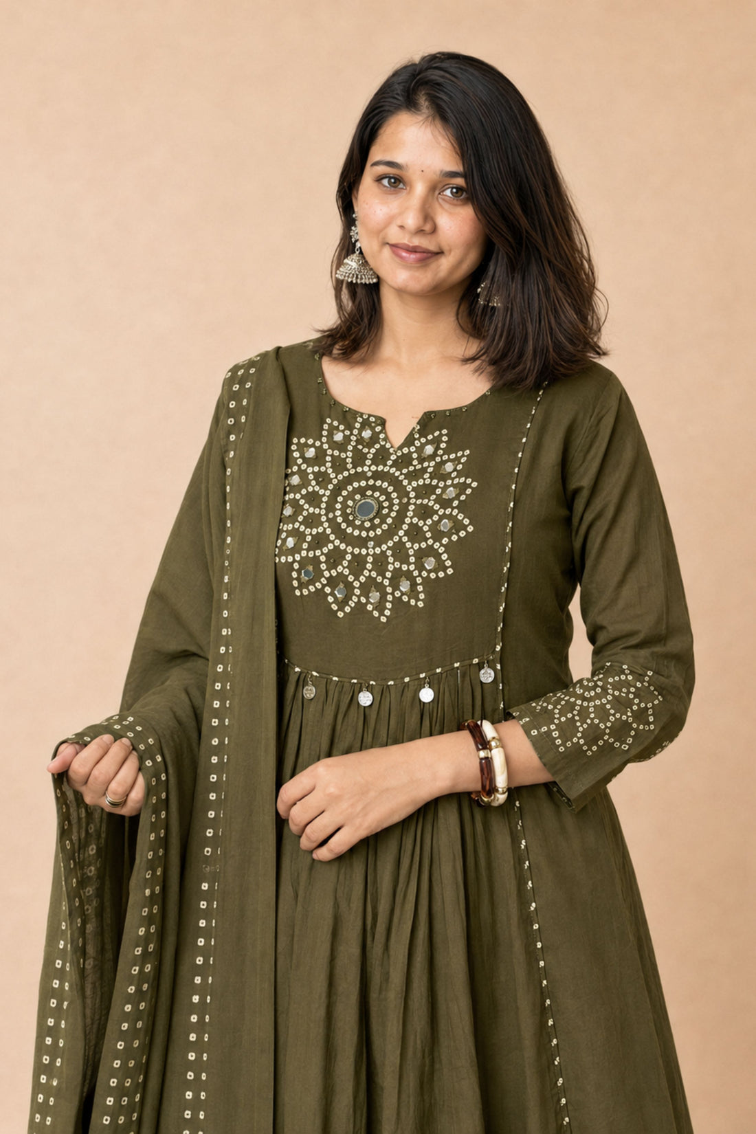 Green Embroidered Anarkali Kurta with bottom Dupatta