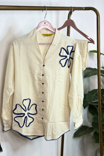 Ivory Blue Cotton Flex Co-Ord Set