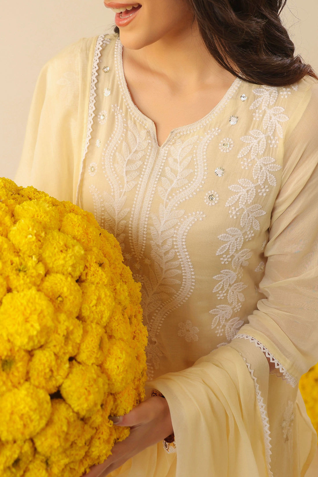 Butter Yellow Bloom Chikankari Suit Set