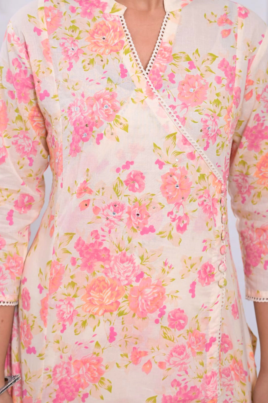 Pink Floral Printed Cotton 3-Piece Suit Set