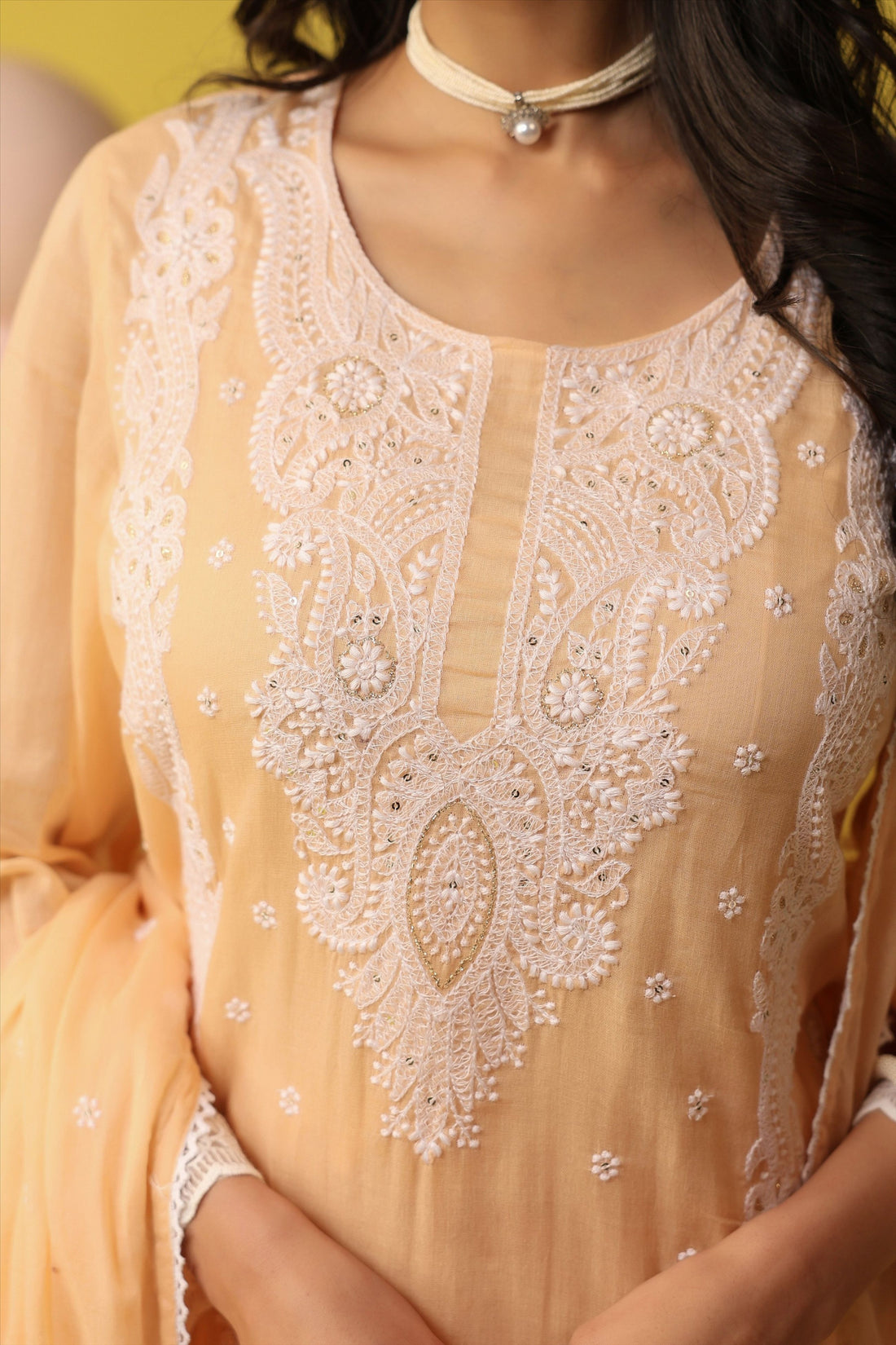 Peach Embroidered Mul Mul Cotton 3-Piece Suit Set