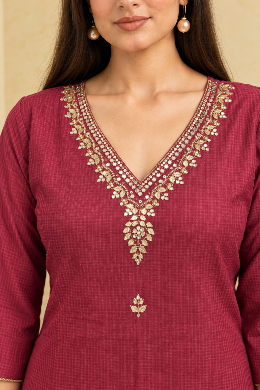 Onion Pink Chanderi Embroidered Straight Kurta with Trousers & Floral Printed Dupatta
