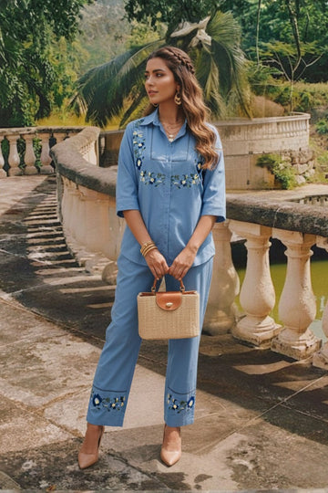 Sky Blue Cotton Co-Ord Set