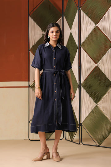 Navy Blue Mul Mul Cotton Dress