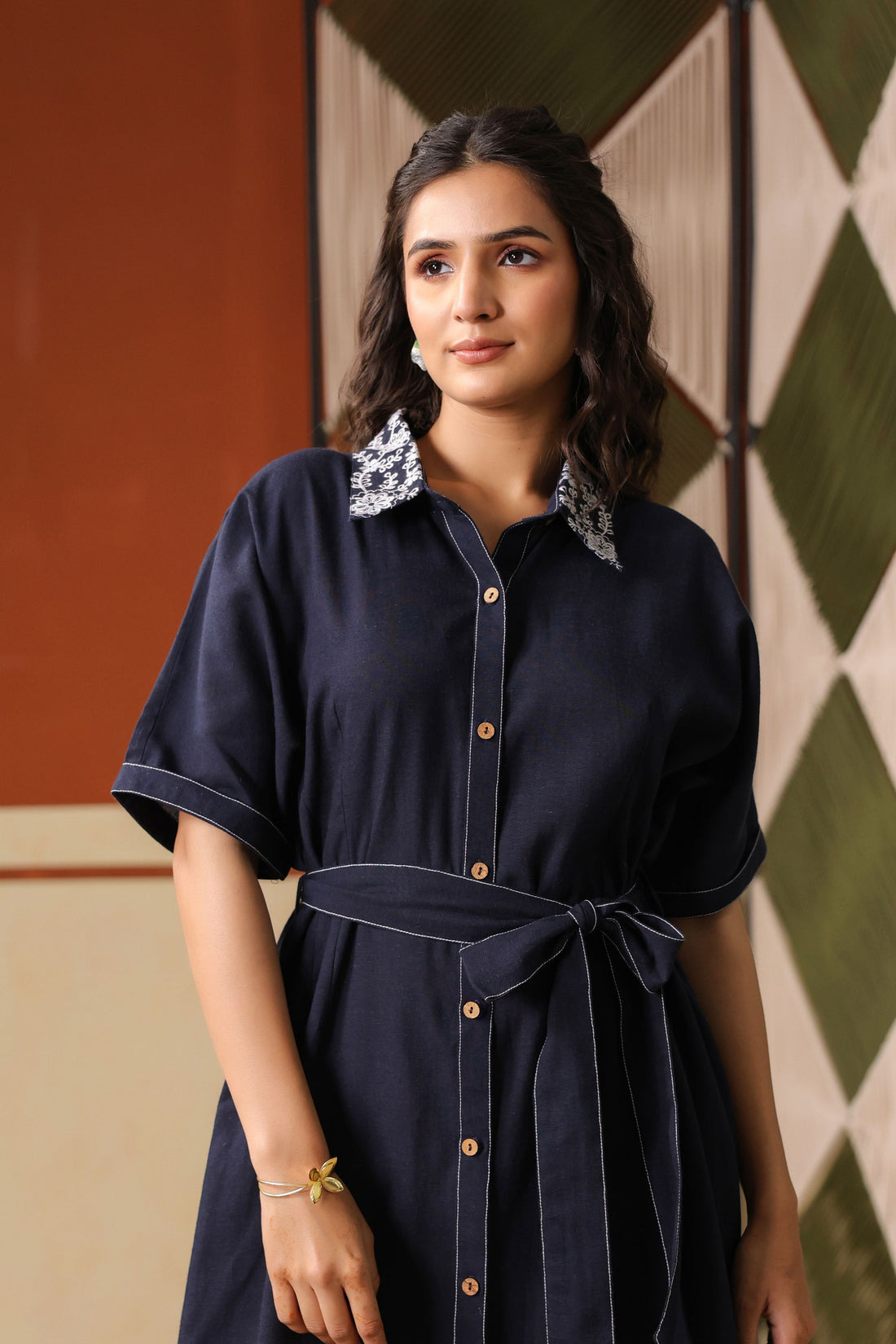 Navy Blue Mul Mul Cotton Dress