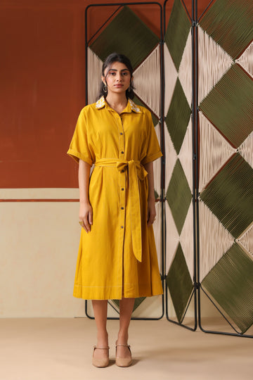 Mustard Mul Mul Cotton Dress