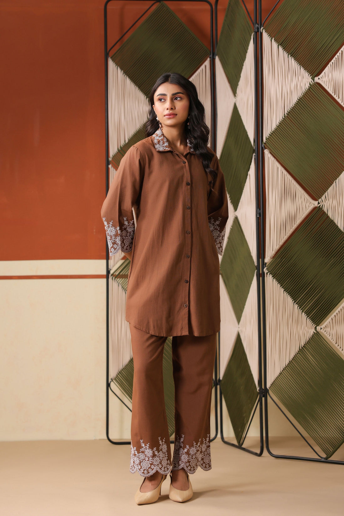 Brown Cotton Flex Co-Ord Set