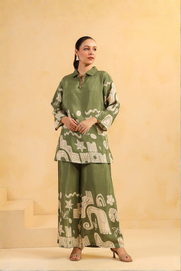 Green Russian Silk Co-Ord Set