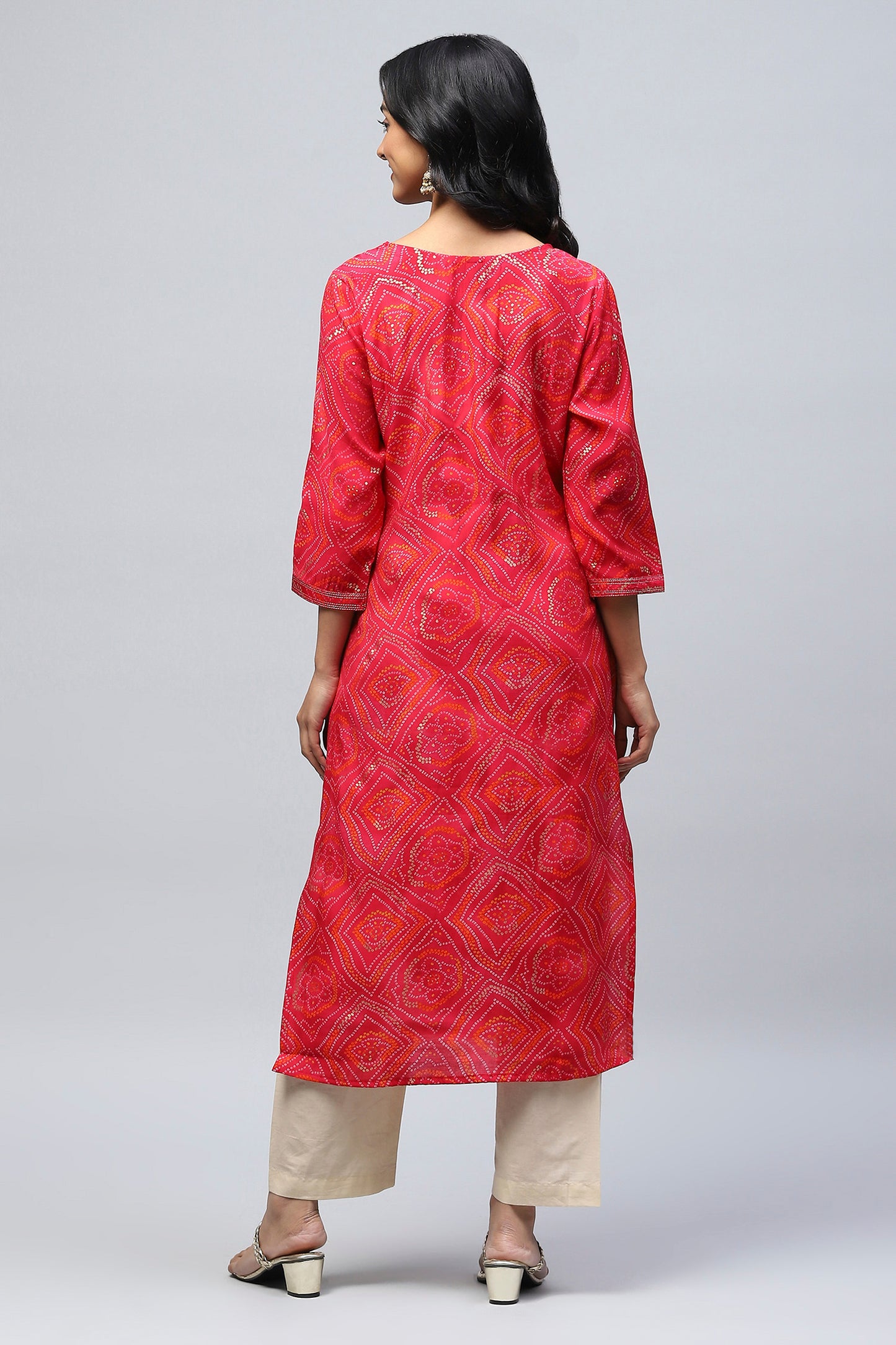 Magenta Bandhani Muslin Printed Kurta for Women – Traditional & Stylish