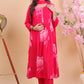 Radiant  Magenta Rayon Floral Suit Set with Dupatta