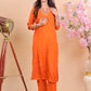 Vibrant Orange Miscos Suit Set with Embroidered Kurta & Patterned Dupatta