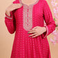 Radiant Pink Silk Anarkali Suit Set with Floral Dupatta & Intricate Embroidery