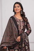 Black & Rust Geometric Print Cotton Kurta Pant Dupatta Set - Qurbat 