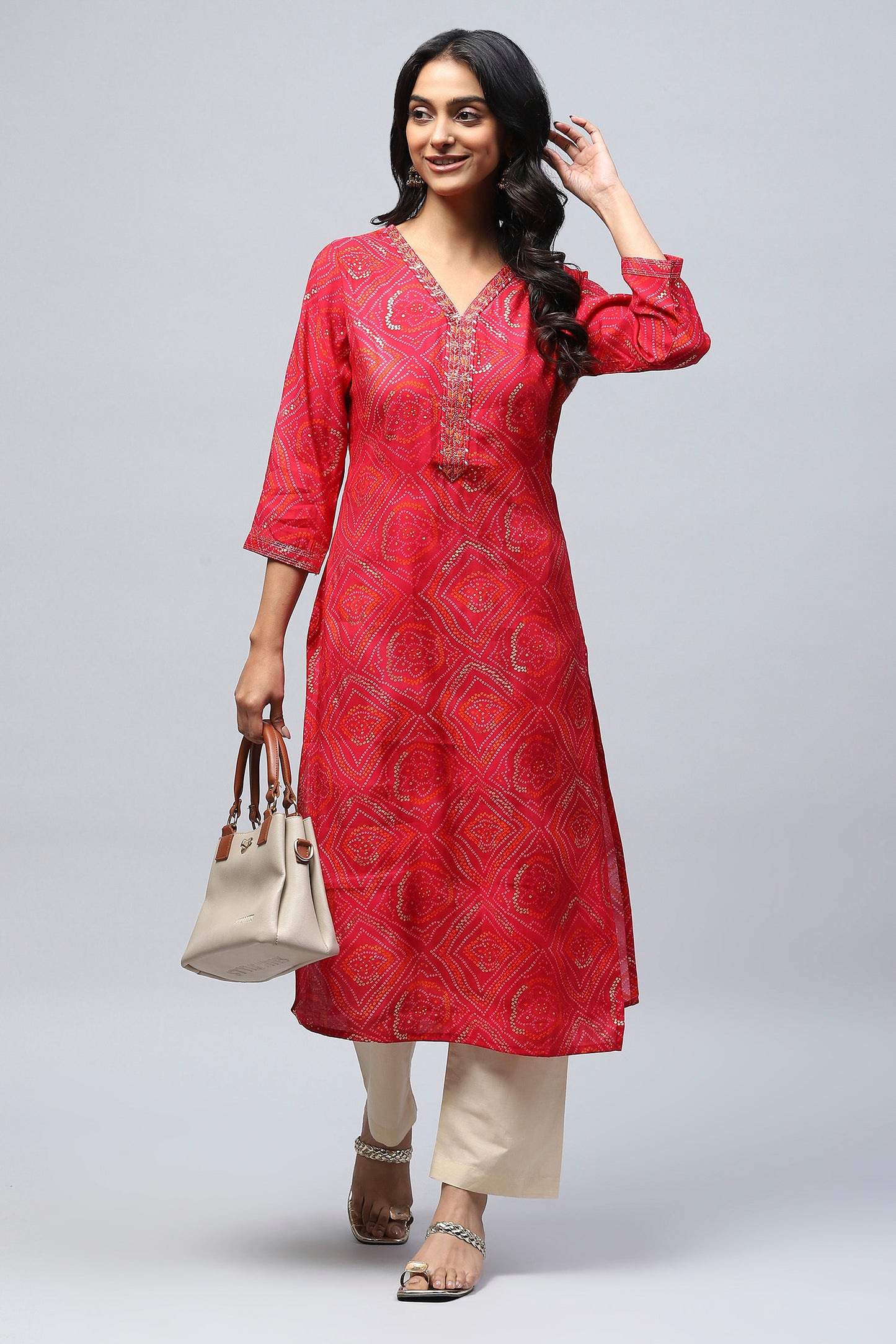 Magenta Bandhani Muslin Printed Kurta for Women – Traditional & Stylish