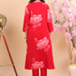 Radiant Red Rayon Floral Printed Suit Set with Dupatta