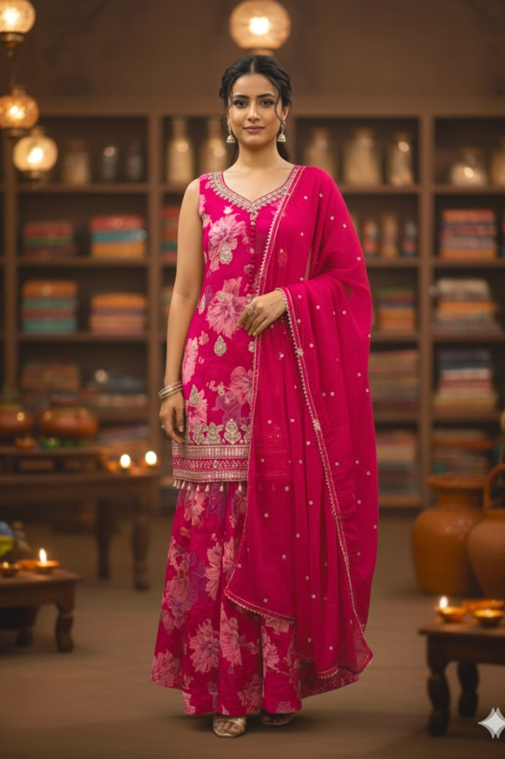 Rani Pink Designer Palazzo Set with Luxe Detailing