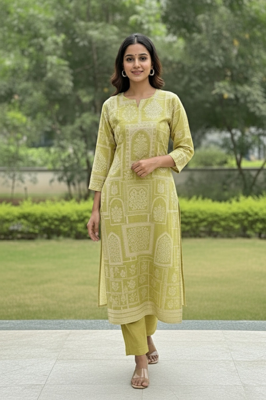 Mehndi Sage Embroidered Chanderi Kurta Suit Set with Dupatta