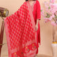 Luxury Red Silk Suit with Zari Embroidery and Dupatta
