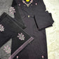 Elegant Black Cotton Embroidered 3-Piece Suit Set