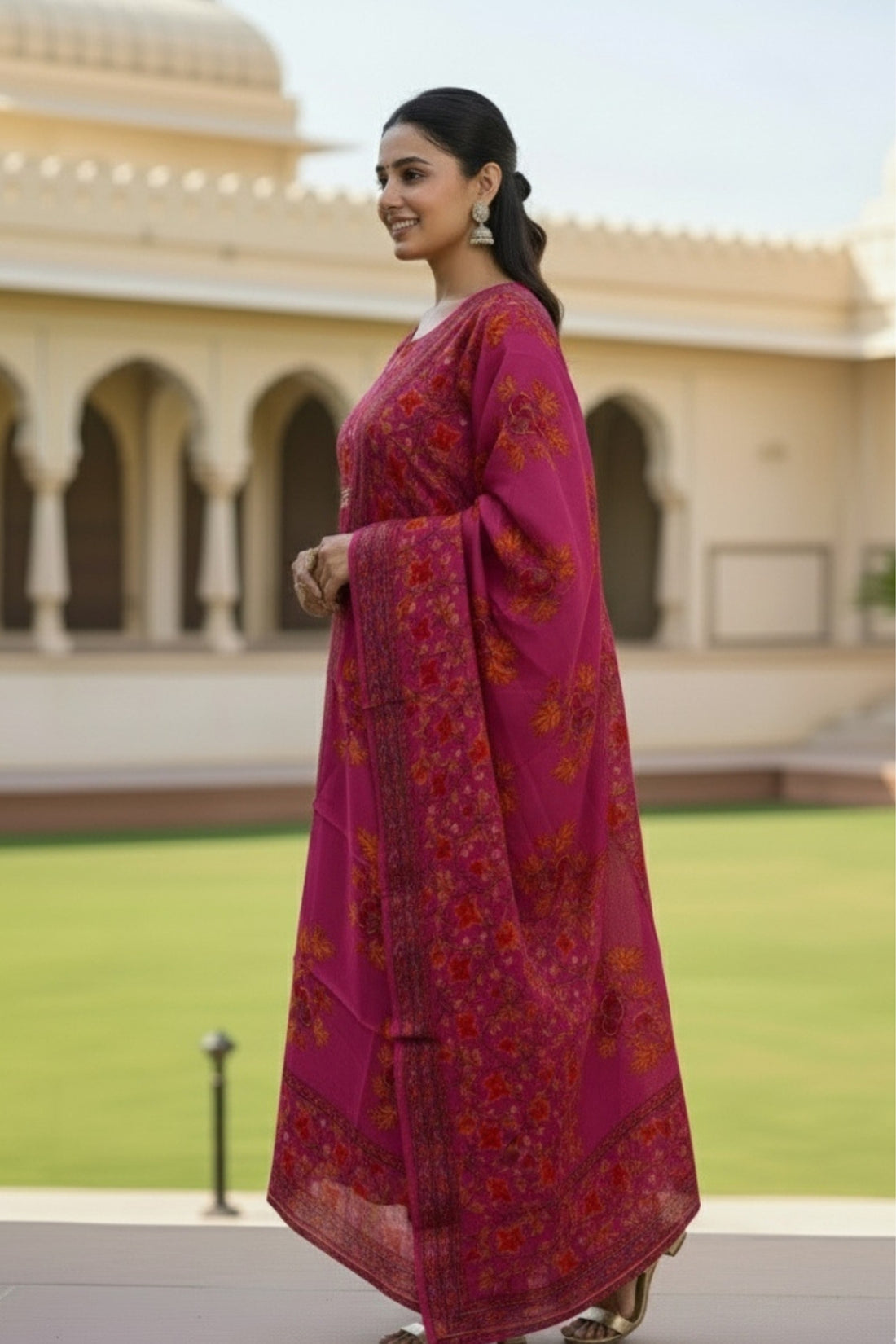 Premium Red Chanderi Ethnic Suit Set with Printed Dupatta