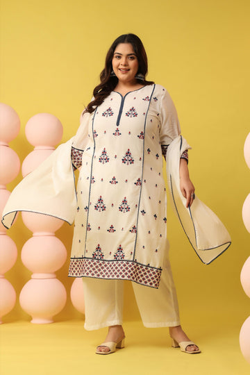 White Mul Mul Cotton 3-Piece Suit Set