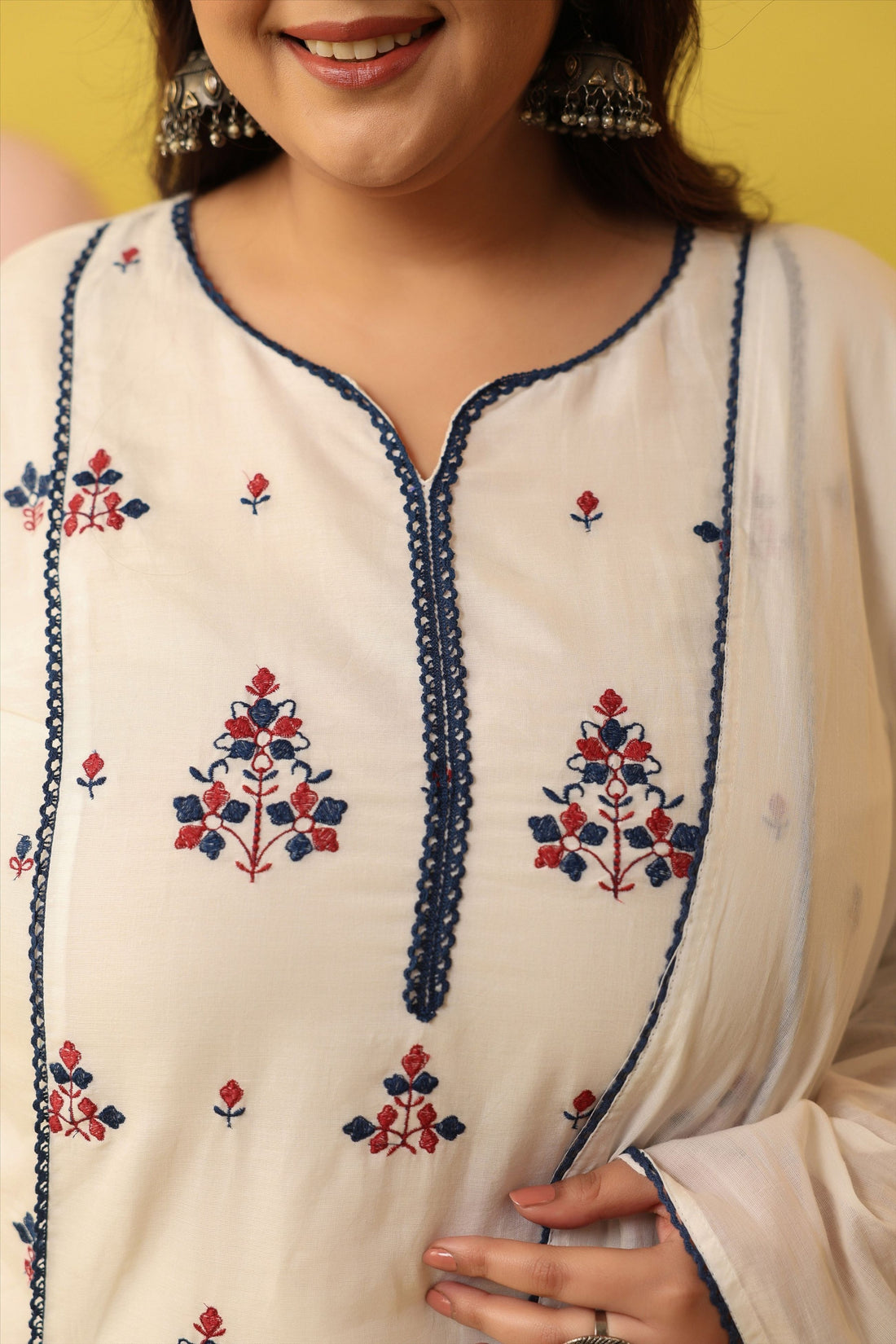White Mul Mul Cotton 3-Piece Suit Set