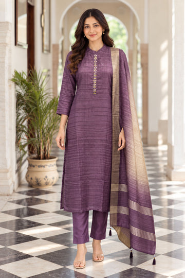 Wine Color with Chanderi Kurta with Trousers & Dupatta