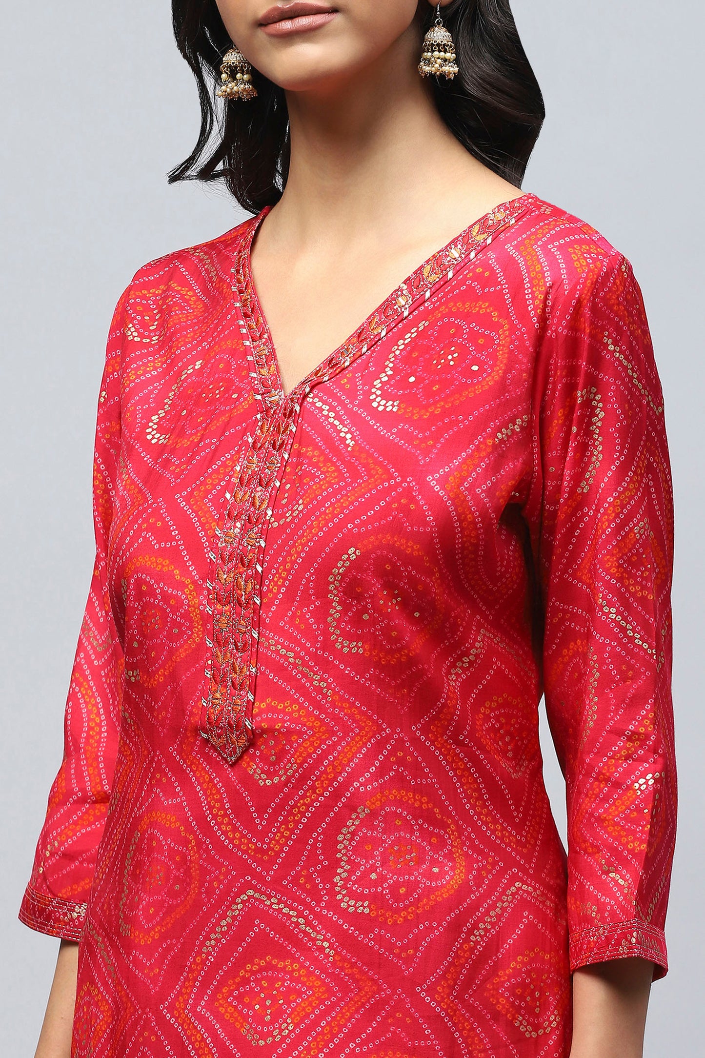 Magenta Bandhani Muslin Printed Kurta for Women – Traditional & Stylish