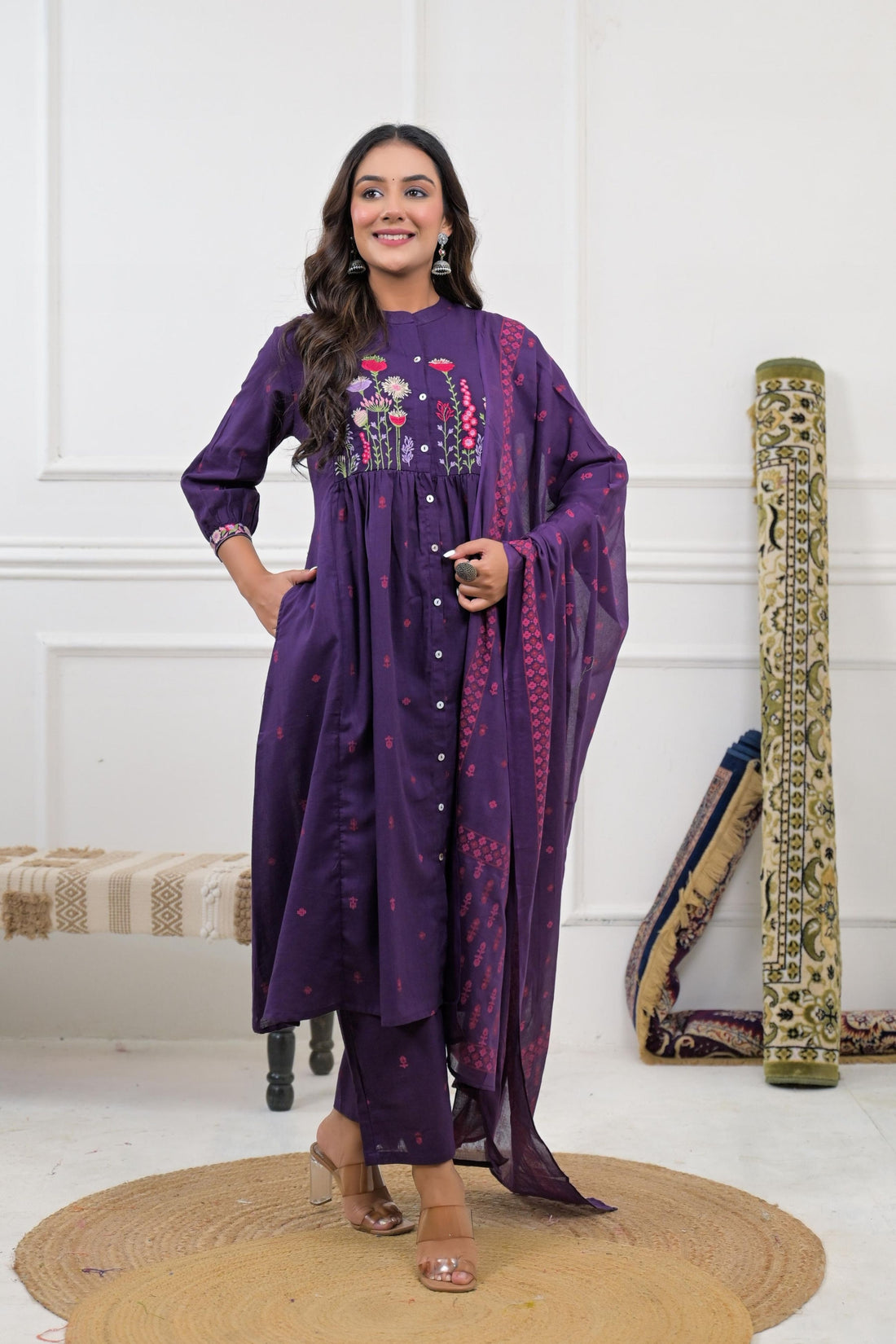 Floral Embroidered Kurta Set with Dupatta