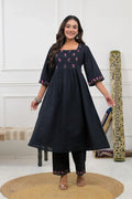 Black Floral Embroidery Kurta set - Qurbat 