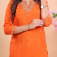 Vibrant Orange Miscos Suit Set with Embroidered Kurta & Patterned Dupatta