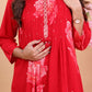 Radiant Red Rayon Floral Printed Suit Set with Dupatta