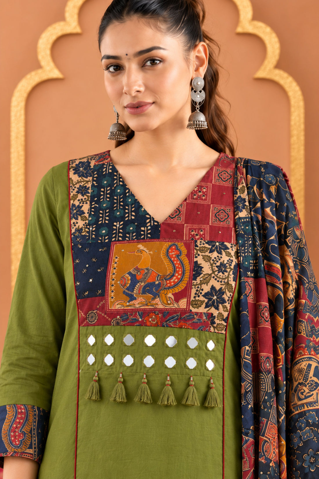 Women's Green Printed Straight Kurta Set with Dupatta