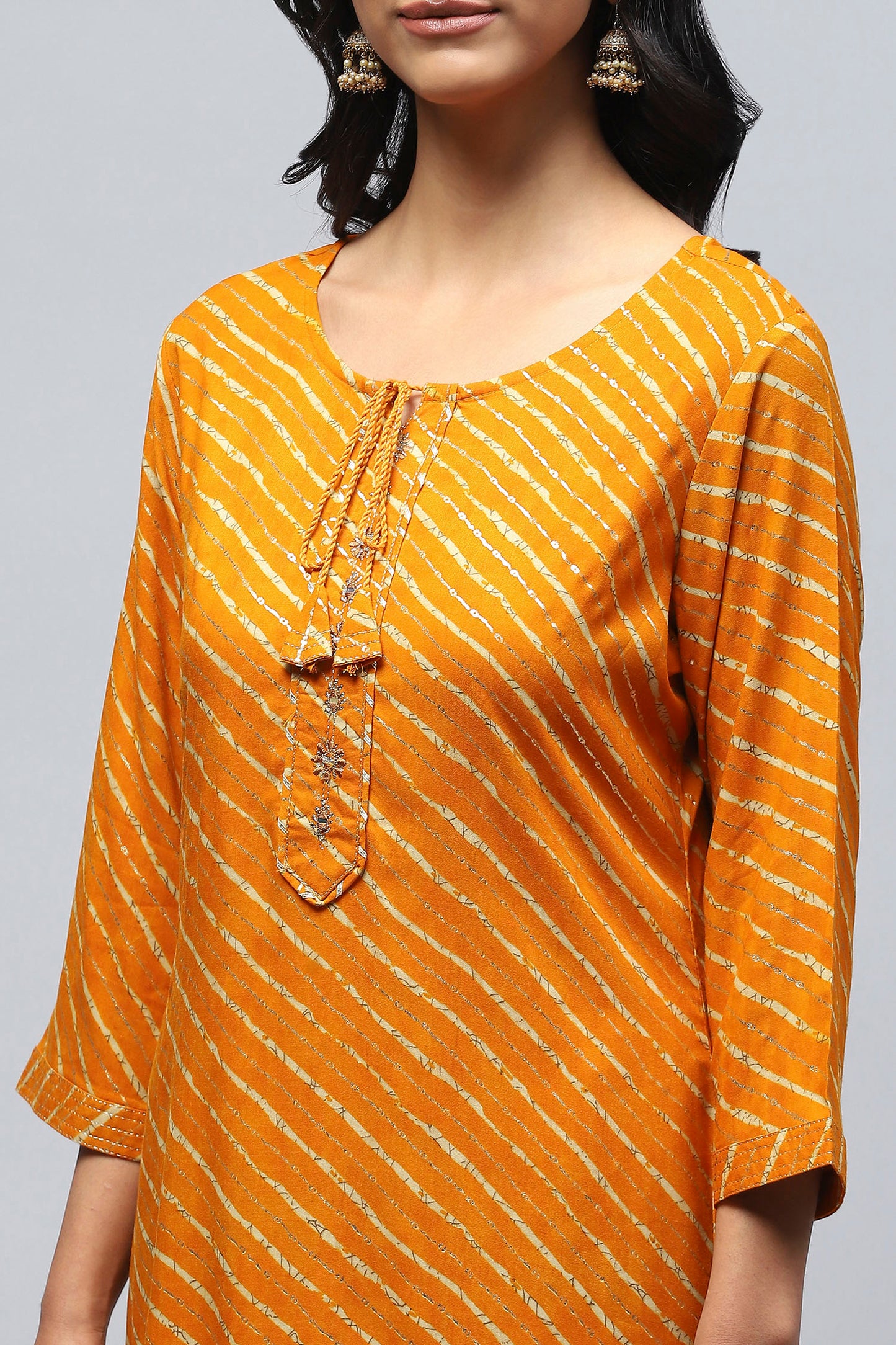 Bandhani Print Single Kurta – Straight Fit, 3/4 Sleeve, Round Neck