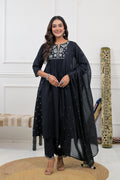 Embroidered Kurta Set with Embroidered Dupatta featuring intricate floral patterns on a vibrant fabric.