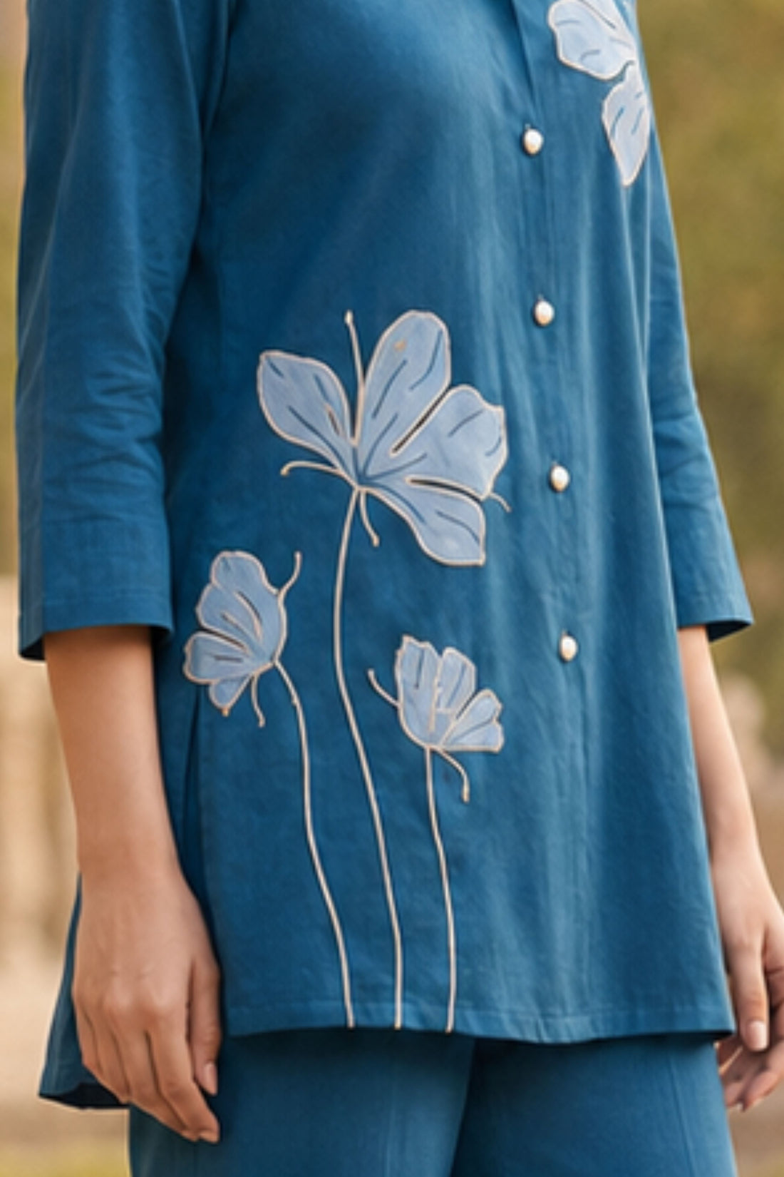 Women's Blue Floral Printed Co-Ord Set with Wide-Leg Pants