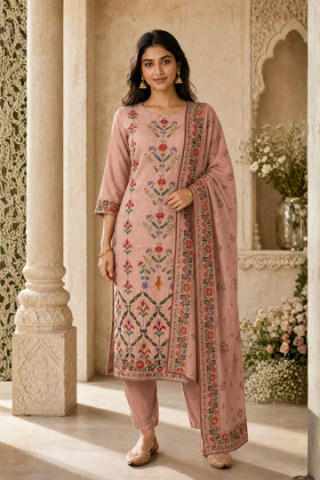 Women Peach Floral Printed Kurta with Trousers & Dupatta Set