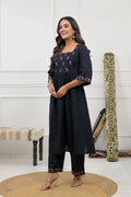 Black Floral Embroidery Kurta set - Qurbat 