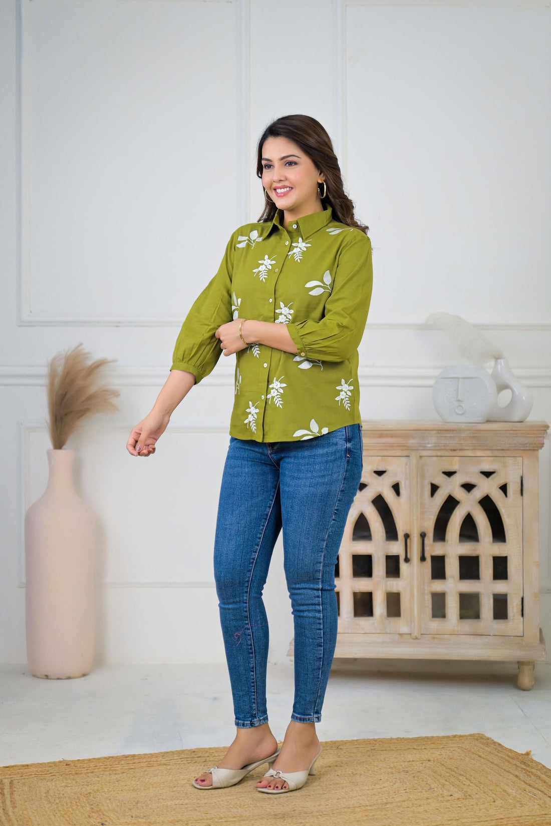 Floral Embroidered Button-Down Shirt for Women