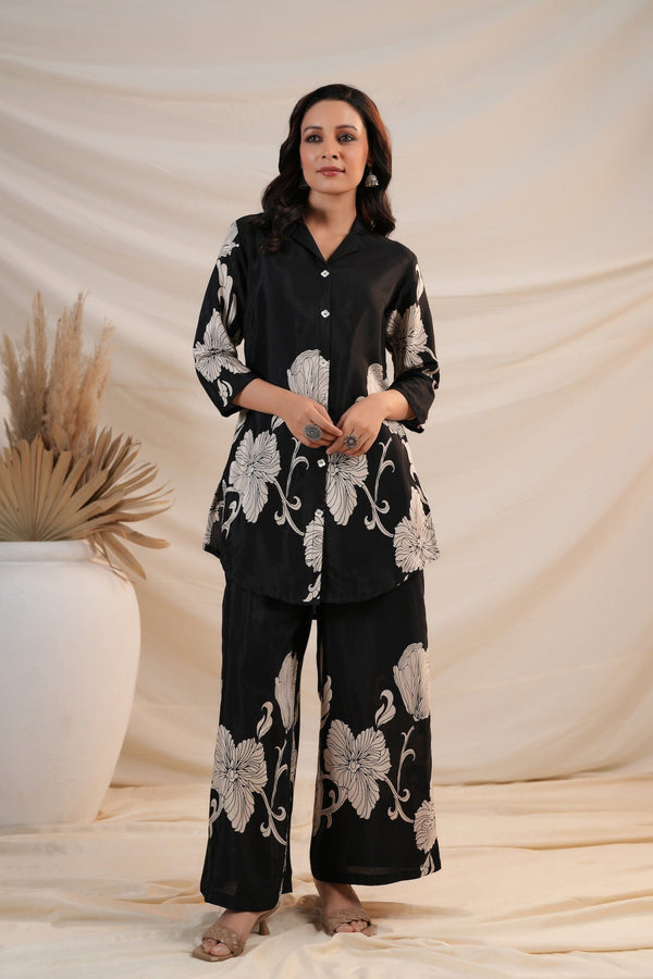 Black Silk Digital Printed Co-ord Set