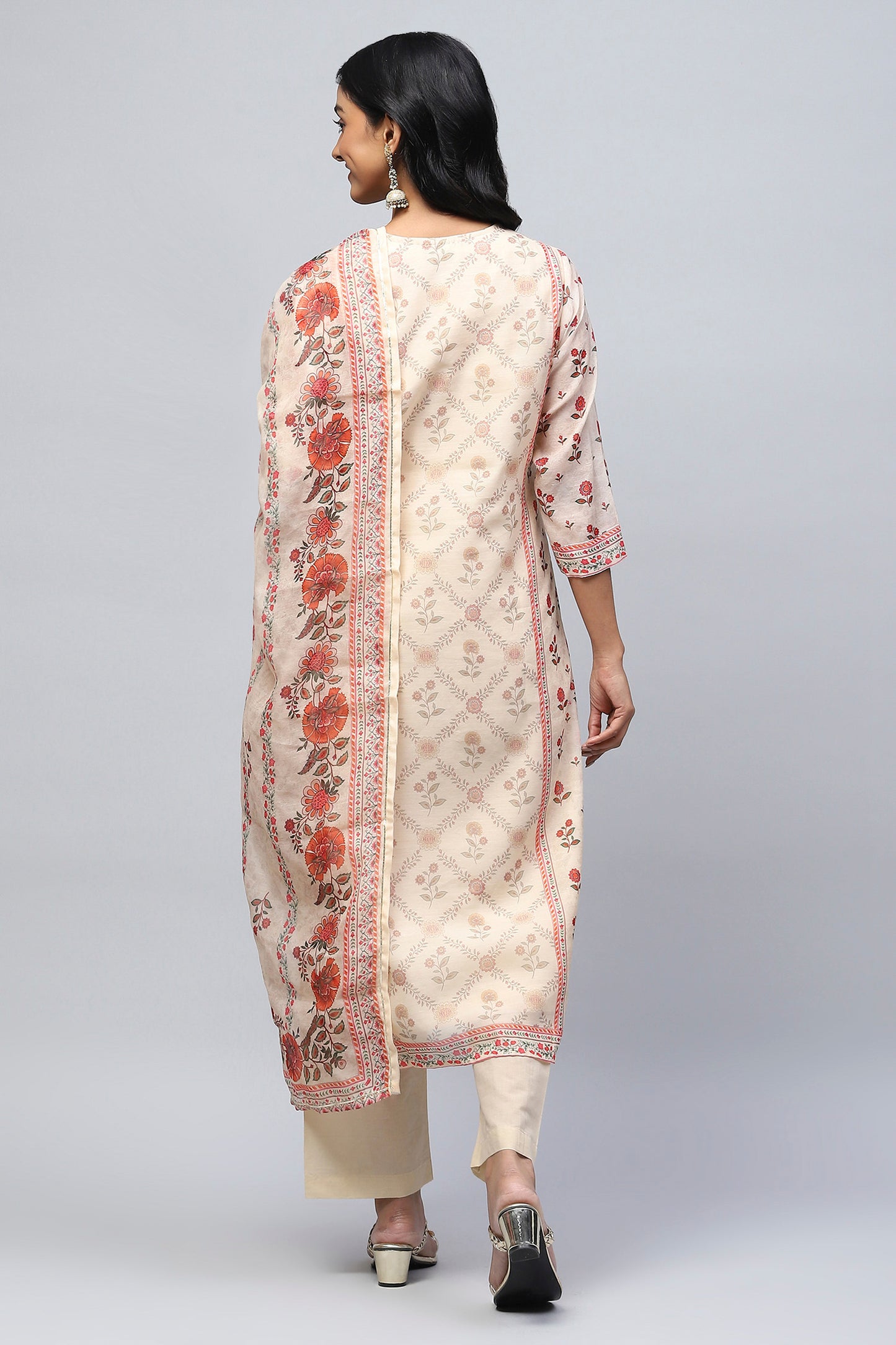 Beige Printed Suit Set for Women – Elegant & Timeless