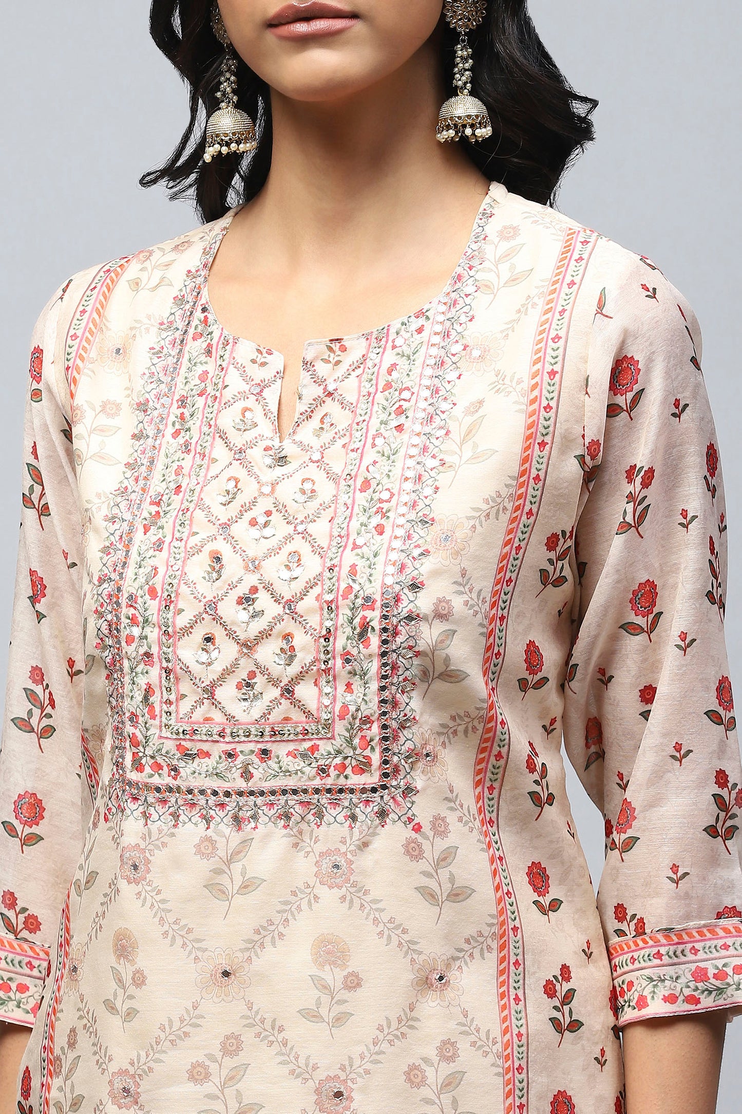 Beige Printed Suit Set for Women – Elegant & Timeless