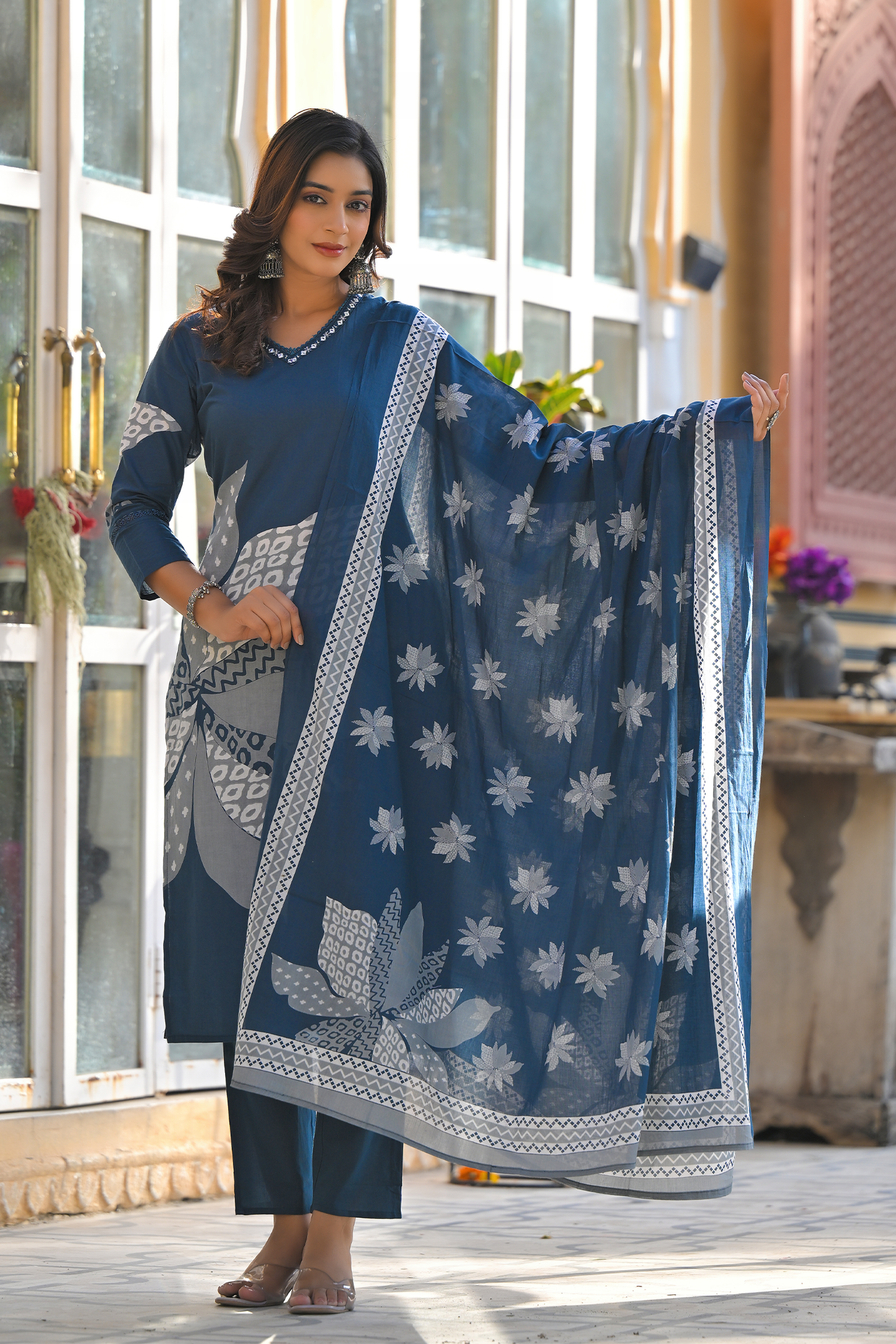 Amethyst Bloom Printed Kurta Set with Dupatta
