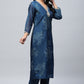 Blue Printed Suit Set for Women with Hand Embroidery